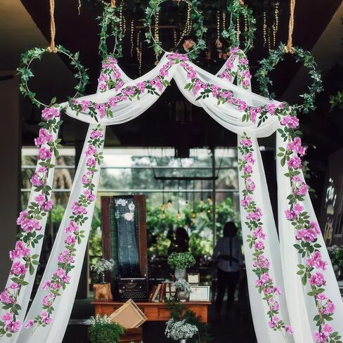 2 PCS الزهور الاصطناعية إكليل للهواء الطلق Orange Faux Gardenia Garland 12ft Silk Rose Hanging Vines for Wedder Arch Party Wall Garden Backdrop Fence Spring Decor in Saudi Arabia