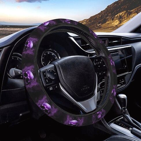غطاء عجلة القيادة المطبوعة من Foruidea Purple Skull Cover Neoprene Automotive Auterivive Cover Cover Anti Slip و Encorption Auto Car Cover Toved معظم السيارات 15 بوصة in Saudi Arabia