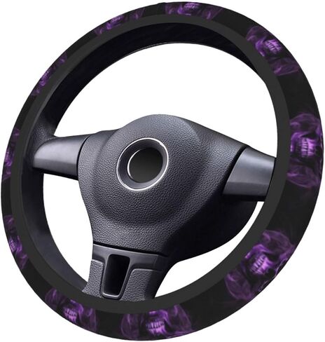 غطاء عجلة القيادة المطبوعة من Foruidea Purple Skull Cover Neoprene Automotive Auterivive Cover Cover Anti Slip و Encorption Auto Car Cover Toved معظم السيارات 15 بوصة in Saudi Arabia