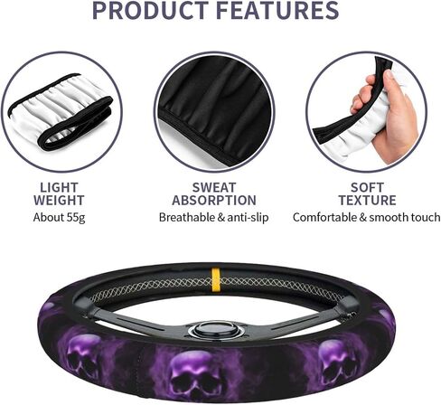 غطاء عجلة القيادة المطبوعة من Foruidea Purple Skull Cover Neoprene Automotive Auterivive Cover Cover Anti Slip و Encorption Auto Car Cover Toved معظم السيارات 15 بوصة in Saudi Arabia