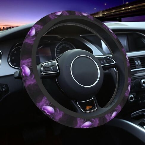 غطاء عجلة القيادة المطبوعة من Foruidea Purple Skull Cover Neoprene Automotive Auterivive Cover Cover Anti Slip و Encorption Auto Car Cover Toved معظم السيارات 15 بوصة in Saudi Arabia