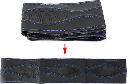 Leather Steering Wheel Covers, 38cm/15in Leather Steering Wheel Wrap Cover Hand Stitching Embossing with Needle and Thread Universal (Black and Blue) in Saudi Arabia