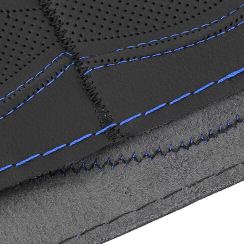 Leather Steering Wheel Covers, 38cm/15in Leather Steering Wheel Wrap Cover Hand Stitching Embossing with Needle and Thread Universal (Black and Blue) in Saudi Arabia