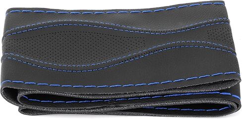 Leather Steering Wheel Covers, 38cm/15in Leather Steering Wheel Wrap Cover Hand Stitching Embossing with Needle and Thread Universal (Black and Blue) in Saudi Arabia