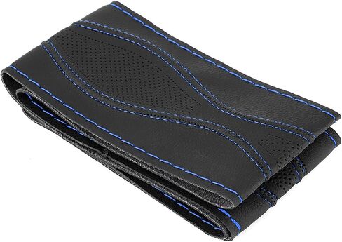 Leather Steering Wheel Covers, 38cm/15in Leather Steering Wheel Wrap Cover Hand Stitching Embossing with Needle and Thread Universal (Black and Blue) in Saudi Arabia