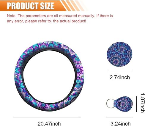 4PCS Leopard Car Accessories Set, Fashion Anti-Slip 14-15 Inch Steering Wheel Cover with Cup Holder Coaster & Quarter Keyring, Vehicle Interior Decorative Protector for Women (Leopard Print) in Saudi Arabia
