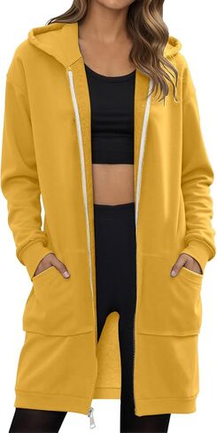 Women's Zip Up Hoodies Oversized Fleece Long Tunic Sweatshirts Casual Long Sleeve 2025 Fall Hoodie Jacket Coat in Kuwait