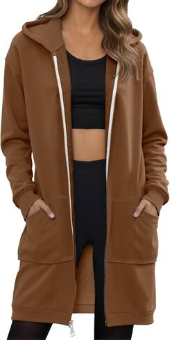 Women's Zip Up Hoodies Oversized Fleece Long Tunic Sweatshirts Casual Long Sleeve 2025 Fall Hoodie Jacket Coat in Kuwait