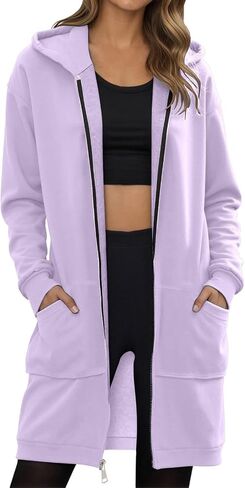 Women's Zip Up Hoodies Oversized Fleece Long Tunic Sweatshirts Casual Long Sleeve 2025 Fall Hoodie Jacket Coat in Kuwait