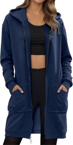Women's Zip Up Hoodies Oversized Fleece Long Tunic Sweatshirts Casual Long Sleeve 2025 Fall Hoodie Jacket Coat in Kuwait