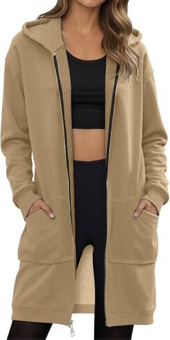 Women's Zip Up Hoodies Oversized Fleece Long Tunic Sweatshirts Casual Long Sleeve 2025 Fall Hoodie Jacket Coat in Kuwait