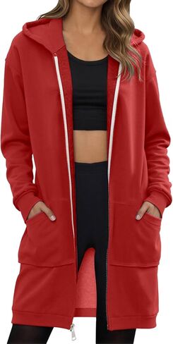 Women's Zip Up Hoodies Oversized Fleece Long Tunic Sweatshirts Casual Long Sleeve 2025 Fall Hoodie Jacket Coat in Kuwait