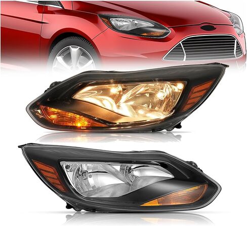 HECASA Left Headlight Assembly Compatible with 2012-2014 Ford Focus 4-Door Replacement for FO2502298 K301153LAS1 Driver Side Halogen Headlamp w/bulbs Clear Lens+Chrome Housing in Saudi Arabia