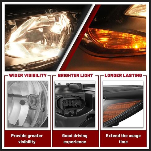 HECASA Left Headlight Assembly Compatible with 2012-2014 Ford Focus 4-Door Replacement for FO2502298 K301153LAS1 Driver Side Halogen Headlamp w/bulbs Clear Lens+Chrome Housing in Saudi Arabia