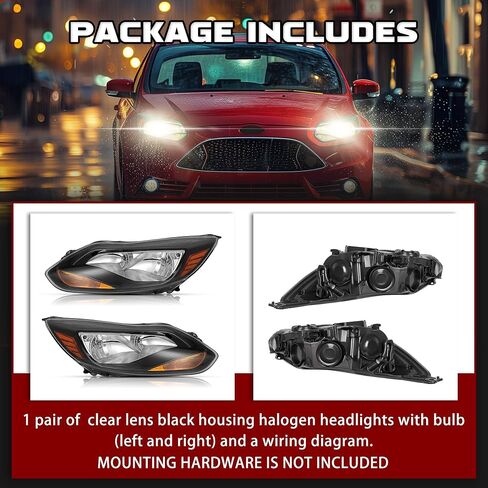 HECASA Left Headlight Assembly Compatible with 2012-2014 Ford Focus 4-Door Replacement for FO2502298 K301153LAS1 Driver Side Halogen Headlamp w/bulbs Clear Lens+Chrome Housing in Saudi Arabia