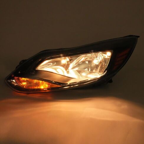 HECASA Left Headlight Assembly Compatible with 2012-2014 Ford Focus 4-Door Replacement for FO2502298 K301153LAS1 Driver Side Halogen Headlamp w/bulbs Clear Lens+Chrome Housing in Saudi Arabia