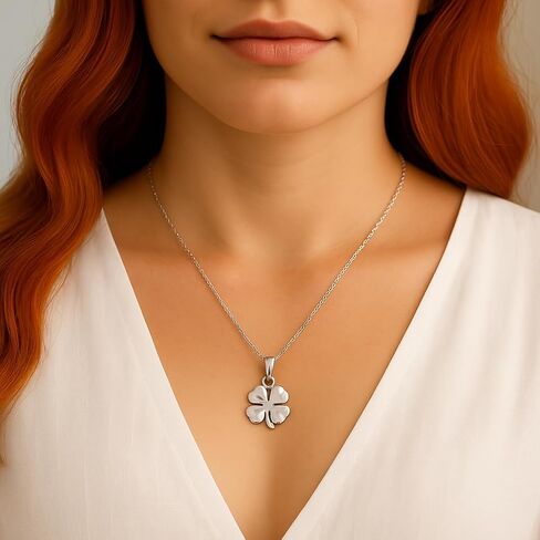 925 Sterling Silver Four Four Leaf Clover Necklace - Rhodium مطلي بالمرآة اللامعة اللامع قلادة شامروك مع سلسلة 20 بوصة - سحر حظ سعيد - المجوهرات الأيرلندية للنساء - مصنوعة يدويًا in Saudi Arabia