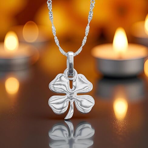 925 Sterling Silver Four Four Leaf Clover Necklace - Rhodium مطلي بالمرآة اللامعة اللامع قلادة شامروك مع سلسلة 20 بوصة - سحر حظ سعيد - المجوهرات الأيرلندية للنساء - مصنوعة يدويًا in Saudi Arabia