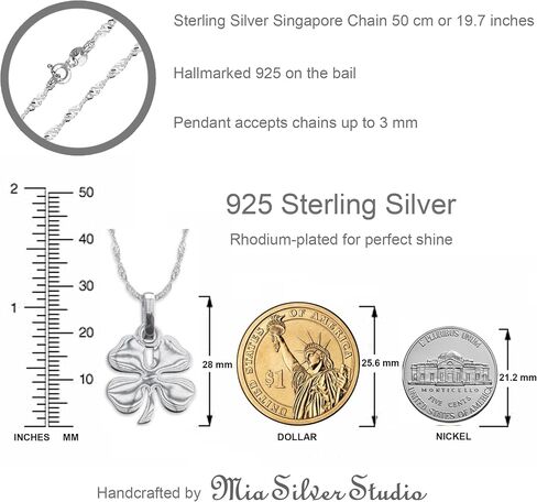 925 Sterling Silver Four Four Leaf Clover Necklace - Rhodium مطلي بالمرآة اللامعة اللامع قلادة شامروك مع سلسلة 20 بوصة - سحر حظ سعيد - المجوهرات الأيرلندية للنساء - مصنوعة يدويًا in Saudi Arabia