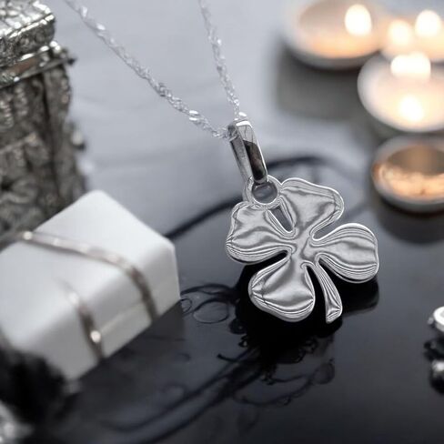 925 Sterling Silver Four Four Leaf Clover Necklace - Rhodium مطلي بالمرآة اللامعة اللامع قلادة شامروك مع سلسلة 20 بوصة - سحر حظ سعيد - المجوهرات الأيرلندية للنساء - مصنوعة يدويًا in Saudi Arabia
