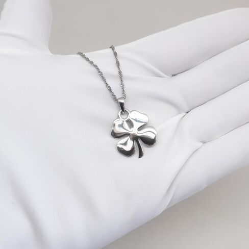 925 Sterling Silver Four Four Leaf Clover Necklace - Rhodium مطلي بالمرآة اللامعة اللامع قلادة شامروك مع سلسلة 20 بوصة - سحر حظ سعيد - المجوهرات الأيرلندية للنساء - مصنوعة يدويًا in Saudi Arabia