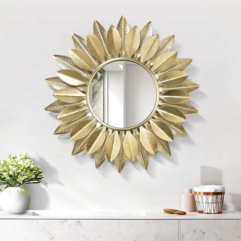 Wall Mirrors Decorative 30" Country-Style Gold Round Mirrors for Wall Decor ，Sunflower Wall Hanging Mirror in Saudi Arabia