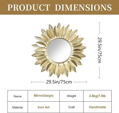 Wall Mirrors Decorative 30" Country-Style Gold Round Mirrors for Wall Decor ，Sunflower Wall Hanging Mirror in Saudi Arabia