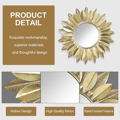 Wall Mirrors Decorative 30" Country-Style Gold Round Mirrors for Wall Decor ，Sunflower Wall Hanging Mirror in Saudi Arabia