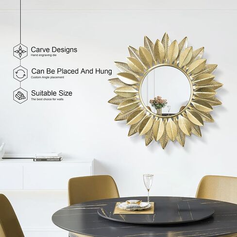 Wall Mirrors Decorative 30" Country-Style Gold Round Mirrors for Wall Decor ，Sunflower Wall Hanging Mirror in Saudi Arabia