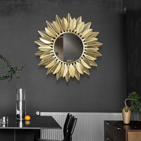 Wall Mirrors Decorative 30" Country-Style Gold Round Mirrors for Wall Decor ，Sunflower Wall Hanging Mirror in Saudi Arabia