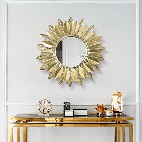 Wall Mirrors Decorative 30" Country-Style Gold Round Mirrors for Wall Decor ，Sunflower Wall Hanging Mirror in Saudi Arabia