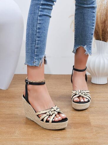 Open Toe Wedge Sandals for Women Espadrilles Platform Braided Strappy Sandals Comfortable Slip on High Heel Summer Wedges Sandals Dressy Shoes with Adjustable Ankle Strap in Saudi Arabia