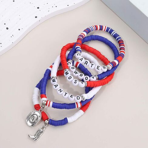 6pcs Cowgirl Cowboy Stackable Beaded Bracelets with Cow Hat Boots Charms Western Country Beaded Stretch Bracelets for Music Star Concert Fans Y2K Boho Bulk Cowboy Cowgirl Clay Bead Friendship Bracelet Gift in Kuwait