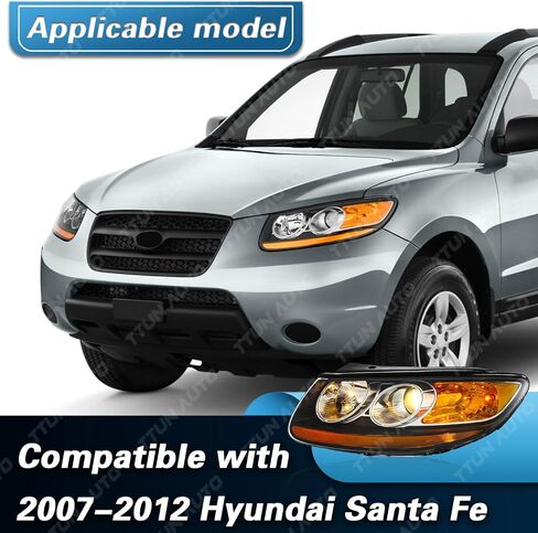 UPGRADE Compatible with 2007-2012 Hyundai Santa Fe SE/Limited/GLS Headlight with Halogen Bulbs 92101-0W050 92102-0W050(Driver&Passenger Side) in Saudi Arabia