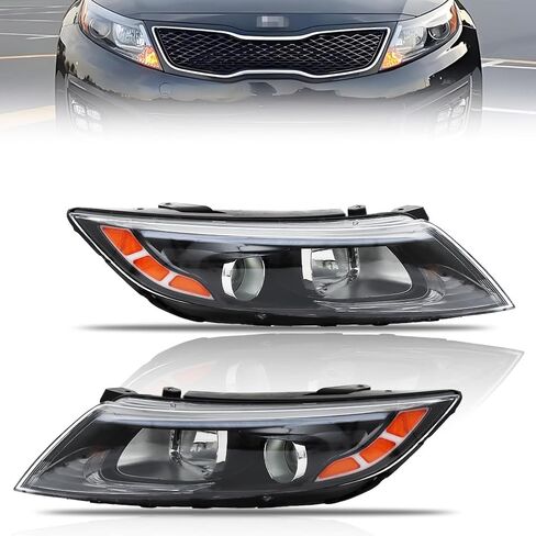 مجموعة المصابيح الأمامية لعام 2014 2015 Optima ، Massenger & Driver Side Halogen مصابيح أمامية مع عدسة واضحة العاكس الأسود العنبر ، زوج واحد in Kuwait