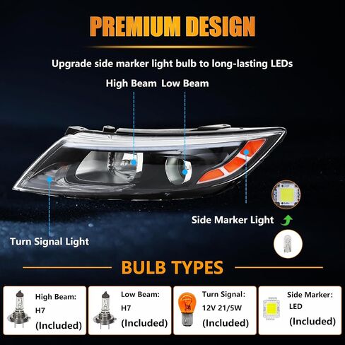 مجموعة المصابيح الأمامية لعام 2014 2015 Optima ، Massenger & Driver Side Halogen مصابيح أمامية مع عدسة واضحة العاكس الأسود العنبر ، زوج واحد in Kuwait
