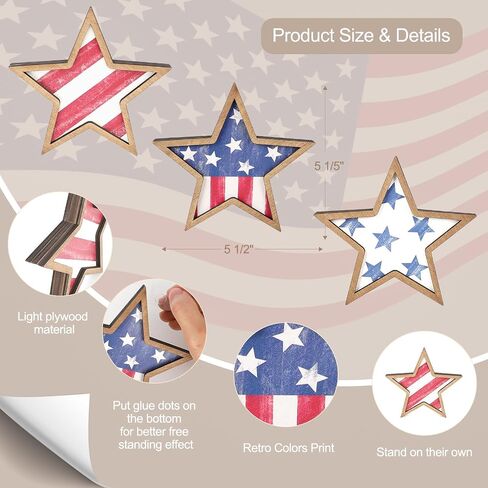 Cochie 4th Decorations Stars Wooden Stars ، Decor Decor Decord Decord Tier Tier Tier Decor in Kuwait