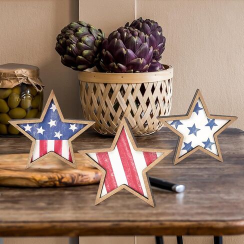 Cochie 4th Decorations Stars Wooden Stars ، Decor Decor Decord Decord Tier Tier Tier Decor in Kuwait