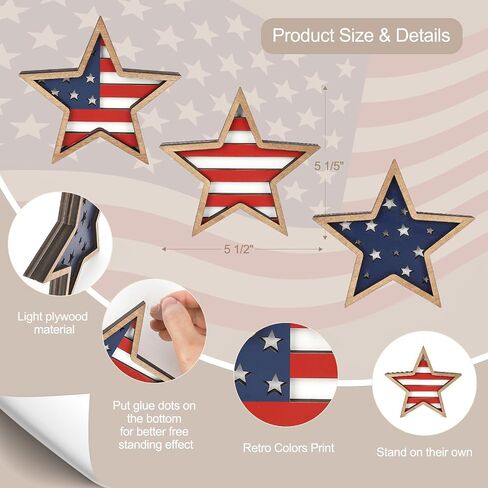 Cochie 4th Decorations Stars Wooden Stars ، Decor Decor Decord Decord Tier Tier Tier Decor in Saudi Arabia