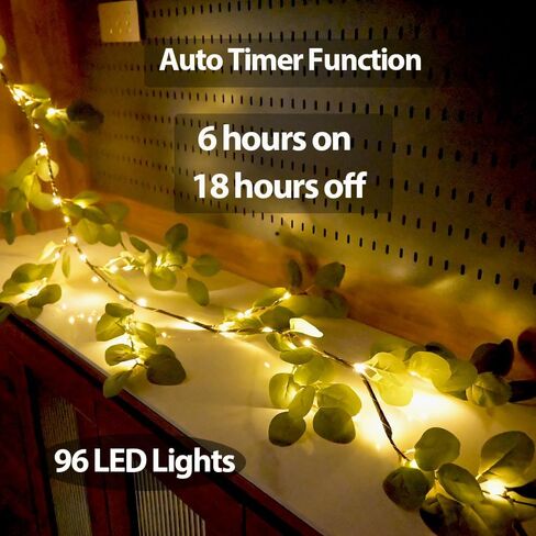 6.56FT Eucalyptus Garland with Lights 96 LEDs 8 Modes Battery Operated with Timer Faux Twig Vine Lights Spring Greenery Garlands for Mantle Fireplace Wall Table Stairs Wedding Party Bedroom Home Decor in Saudi Arabia
