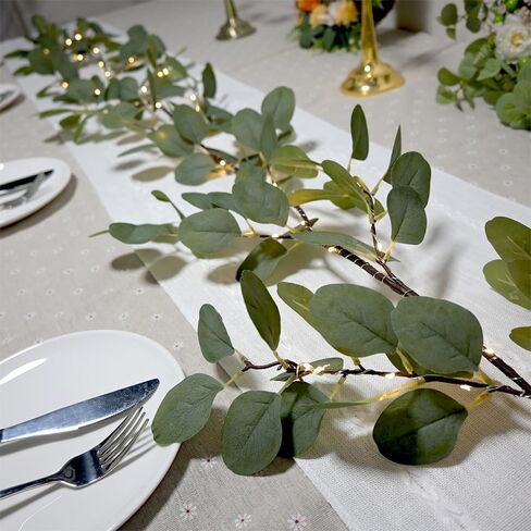 6.56FT Eucalyptus Garland with Lights 96 LEDs 8 Modes Battery Operated with Timer Faux Twig Vine Lights Spring Greenery Garlands for Mantle Fireplace Wall Table Stairs Wedding Party Bedroom Home Decor in Saudi Arabia