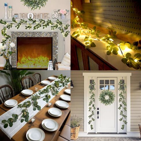 6.56FT Eucalyptus Garland with Lights 96 LEDs 8 Modes Battery Operated with Timer Faux Twig Vine Lights Spring Greenery Garlands for Mantle Fireplace Wall Table Stairs Wedding Party Bedroom Home Decor in Saudi Arabia