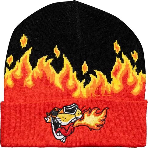 Mad Engine Chester Cheetos Beanie Hat Fire Breather Pom Winter Cuffed Beanies in Saudi Arabia