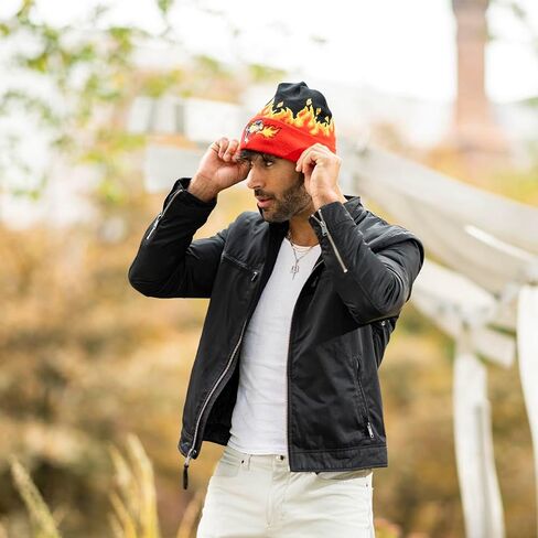 Mad Engine Chester Cheetos Beanie Hat Fire Breather Pom Winter Cuffed Beanies in Saudi Arabia
