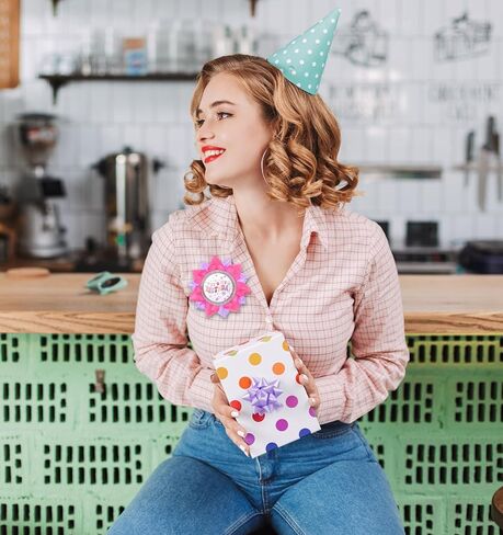 Happy Birthday Button - Birthday Girl Button Handmade Grosgrain Ribbon Party Favors for Girls & Women, Hot Pink & Purple Date of Birth Decorations with Charm in Kuwait