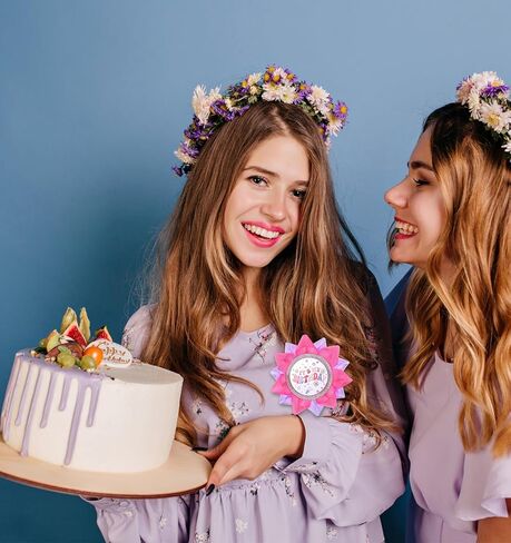 Happy Birthday Button - Birthday Girl Button Handmade Grosgrain Ribbon Party Favors for Girls & Women, Hot Pink & Purple Date of Birth Decorations with Charm in Kuwait