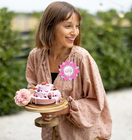 Happy Birthday Button - Birthday Girl Button Handmade Grosgrain Ribbon Party Favors for Girls & Women, Hot Pink & Purple Date of Birth Decorations with Charm in Kuwait