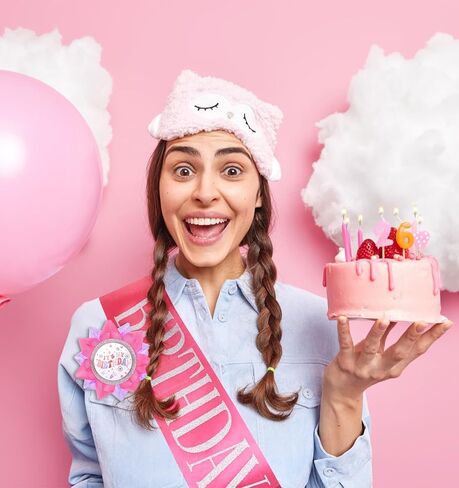 Happy Birthday Button - Birthday Girl Button Handmade Grosgrain Ribbon Party Favors for Girls & Women, Hot Pink & Purple Date of Birth Decorations with Charm in Kuwait