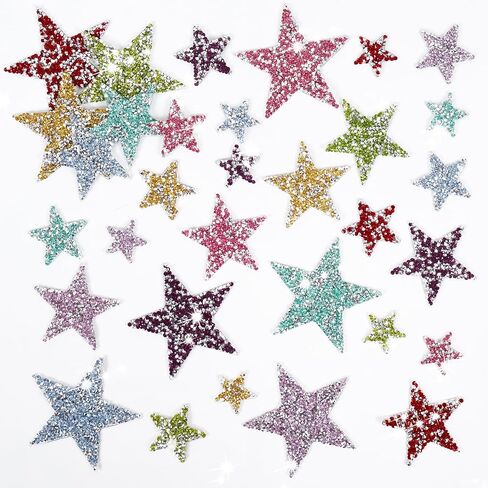 TORC 32Pcs Star Appliques Iron on Patches for Hats, Jeans, Clothing, Shirts, Iron on Glitter Star Applique, Rhinestone Stars Iron on Patches for DIY Crafts (Silver, Mixed Size) in Kuwait