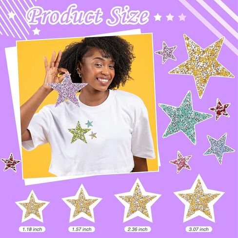 TORC 32Pcs Star Appliques Iron on Patches for Hats, Jeans, Clothing, Shirts, Iron on Glitter Star Applique, Rhinestone Stars Iron on Patches for DIY Crafts (Silver, Mixed Size) in Kuwait